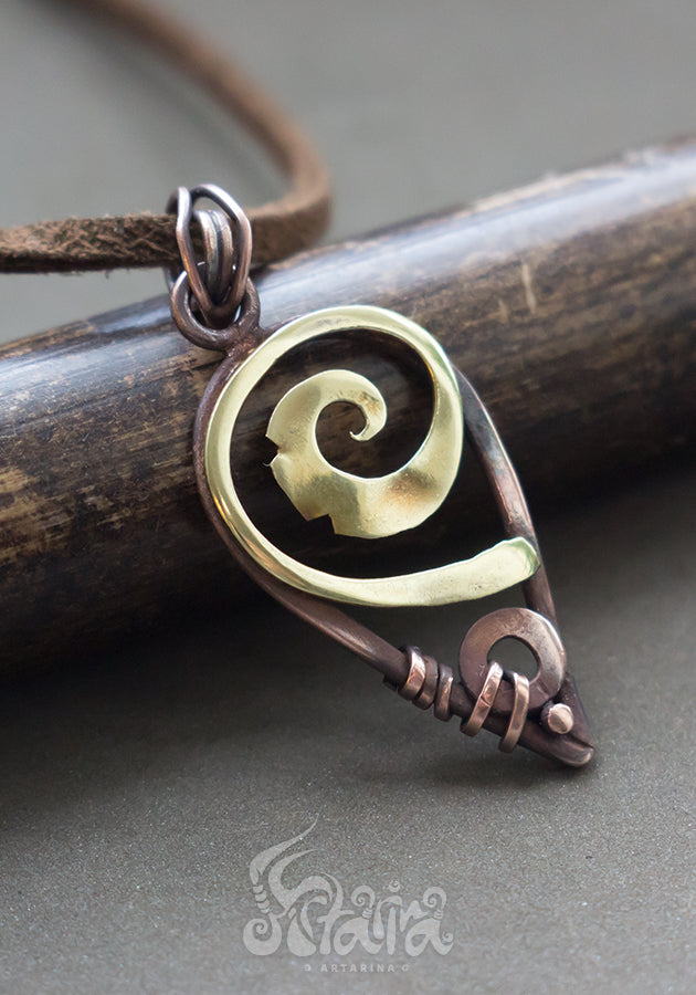 Spiritual Wire Wrap Pendant Natural healing amulet Handmade copper jewelry Golden color spiral wire wrapped Spiritual Wire Wrap Pendant Natural healing amulet Talisman jewelry Spiral by artarina