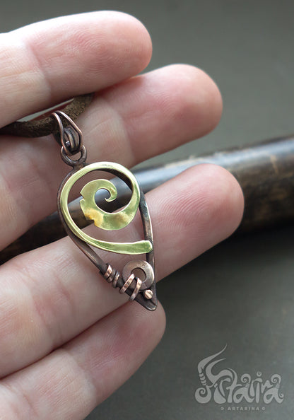 Spiritual Wire Wrap Pendant Natural healing amulet Handmade copper jewelry Golden color spiral wire wrapped Spiritual Wire Wrap Pendant Natural healing amulet Talisman jewelry Spiral by artarina