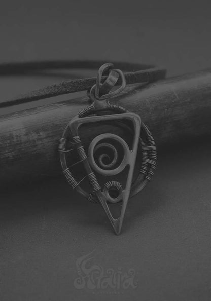 Sacred geometry wire wrapped pendant Two sides Spiral triangle circle jewelry necklace