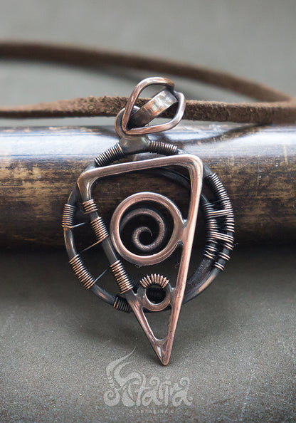 Sacred geometry wire wrapped pendant Two sides Spiral triangle circle jewelry necklace