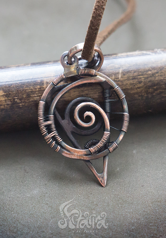 Sacred geometry wire wrapped pendant Two sides Spiral triangle circle jewelry necklace