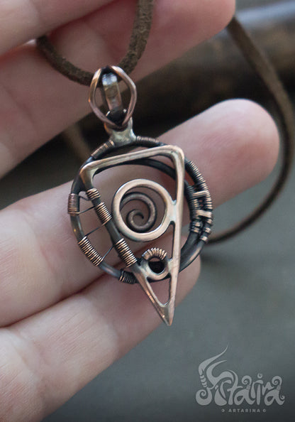 Sacred geometry wire wrapped pendant Two sides Spiral triangle circle jewelry necklace