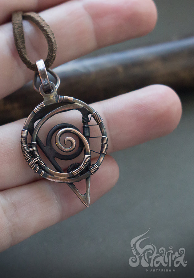 Sacred geometry wire wrapped pendant Two sides Spiral triangle circle jewelry necklace