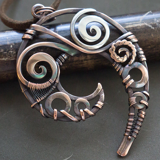 Spiral wire wrapped necklace Copper and Silver wirework unique jewelry Spiral wire wrapped necklace Copper and Silver wirework unique jewelry gift Spiritual energy swirl pendant Sacred spiral wire wrap necklace