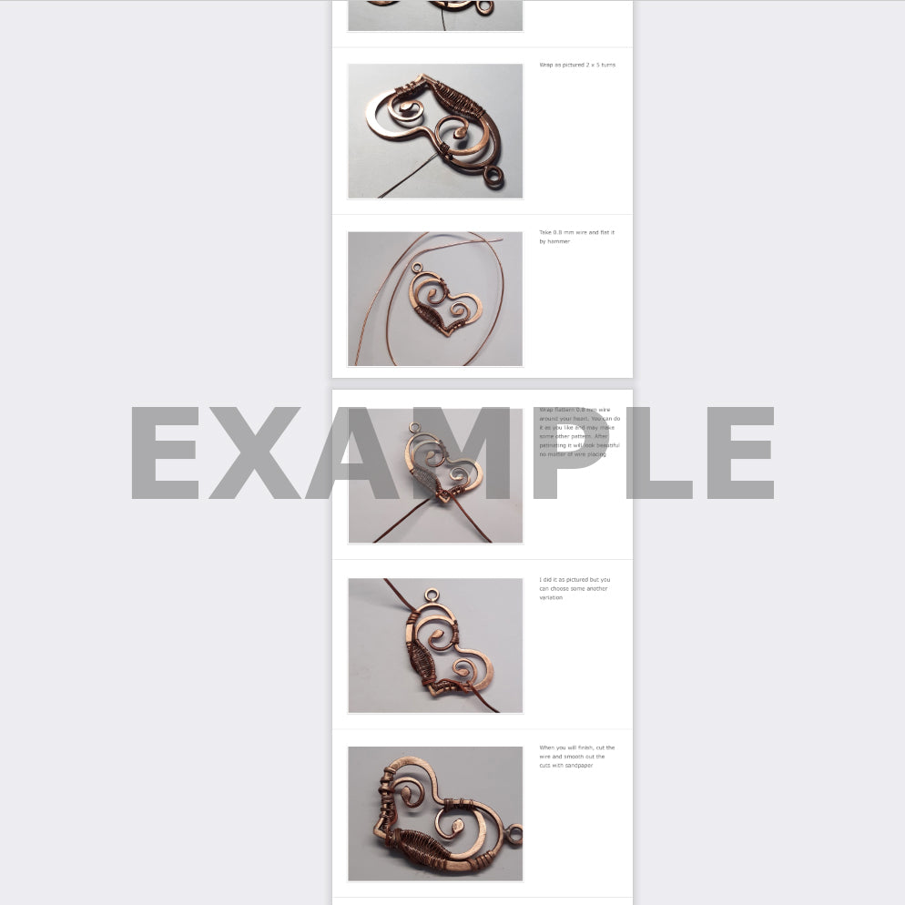 This is a step by step Wire heart jewelry PDF tutorial  Digital PDF file contains 39 detailed pictures which will help you create your heart necklace. See example in the listing pictures. Pages is long and contains 7 big pictures with descriptions on each. 