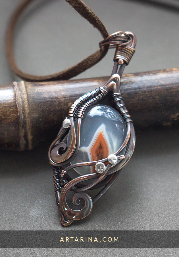 agate wire wrappen copper necklace