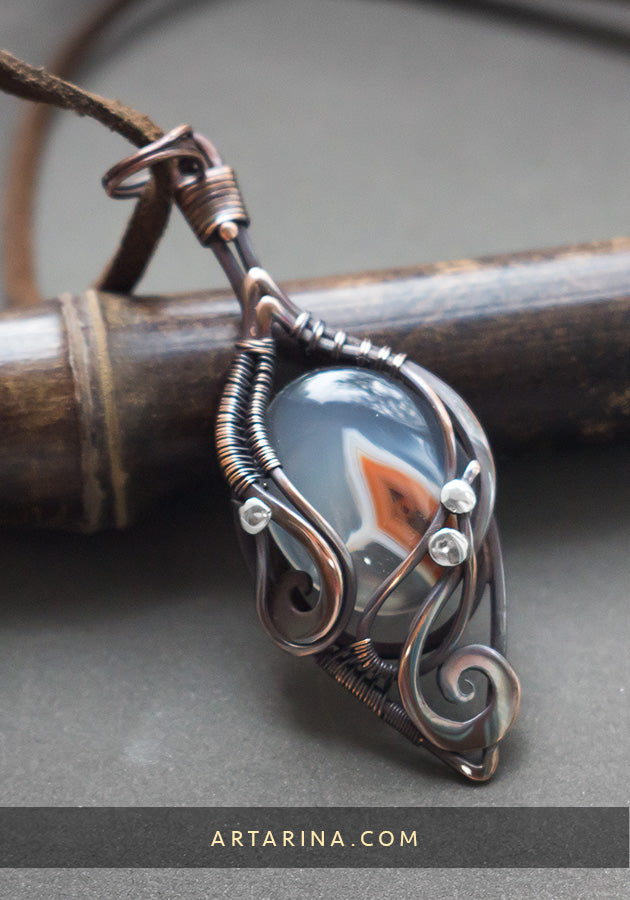 gemstone agate copper pendant