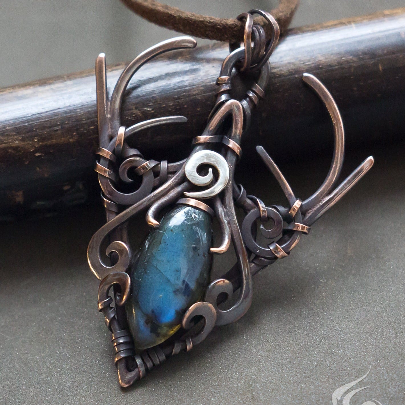 his unique and one of a kind fairy elven necklace was made in wire wrap technique from pure copper and natural light blue amazonite. This gothic elven dainty crescent moon lunula elven talisman jewelry necklace pendant 