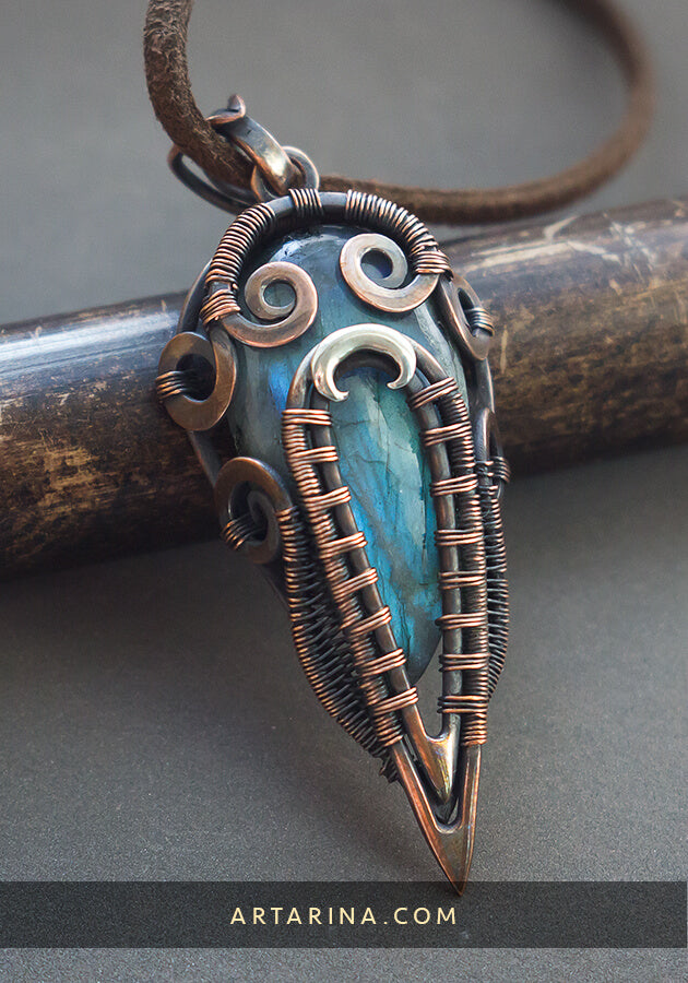 copper wire wrapped shamanic necklace pendant