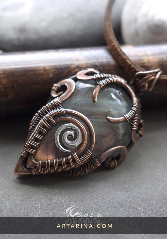 silver spiral on purple labradorite pendant