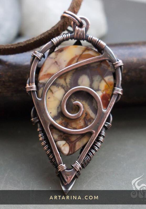 back side Ancient style pendant  One of a kind tribal necklace made from copper, sterling silver and jasper