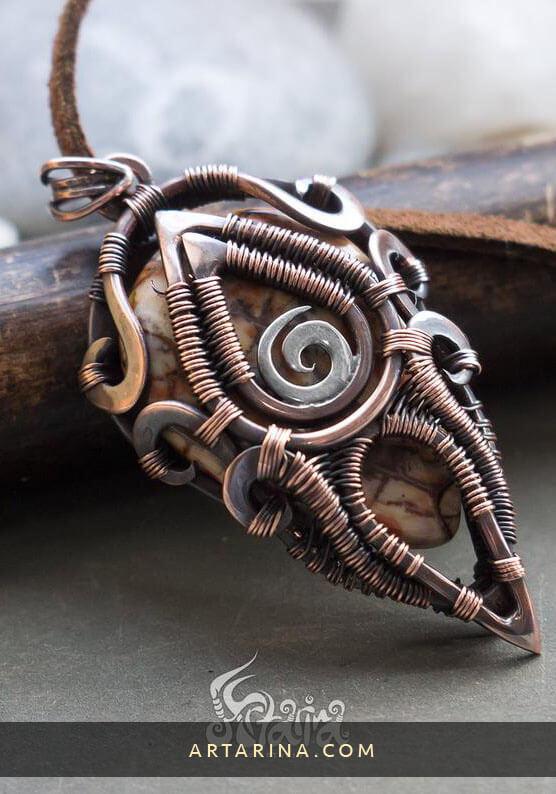 Ancient style pendant  One of a kind tribal necklace made from copper, sterling silver and jasper