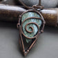 back side Copper wire wrapped handcrafted amulet pendant with green jasper gemstone.