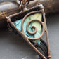 back side Copper and silver triangle celtic knot wire wrapped pendant with yellow-green labradorite