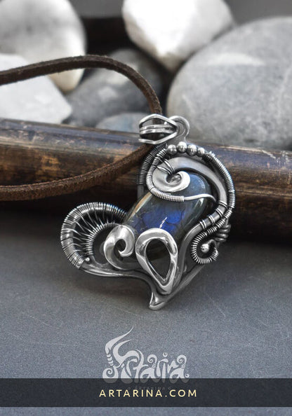 Blue labradorite silver heart necklace