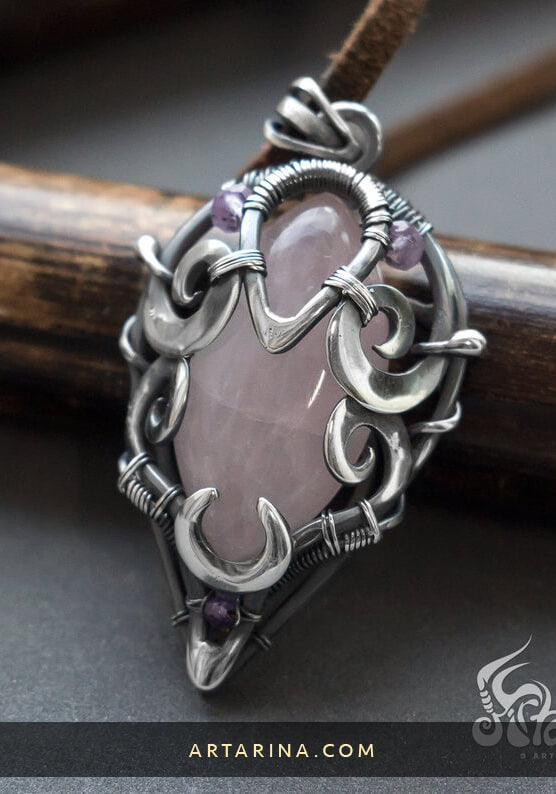 handcrafted artisan rose quartz pendant necklace