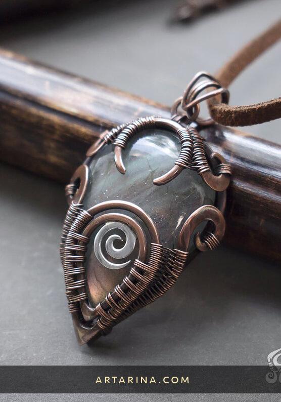 Elfique copper silver spiral labradorite necklace