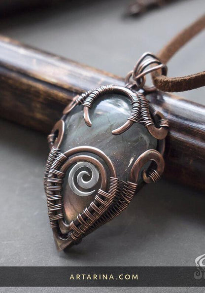 Elfique copper silver spiral labradorite necklace