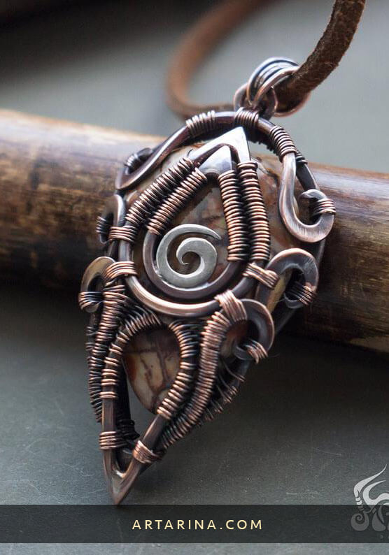 wire wrap jasper pendant necklace