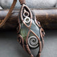 Handcrafted wizardry witching necklace made from copper, silver and green labradorite cabochon.