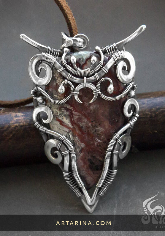 pagan shamanic silver agate pendant