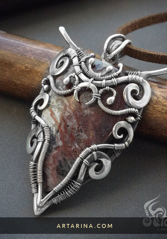 tribal shaman silver and red necklace