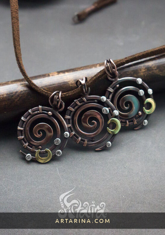 Sacred spirals wire wrapped pendants