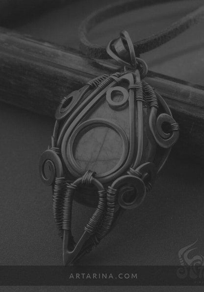 Ancient magic artifacts necklace, dragon heart labradorite crystal, ephemeris talisman