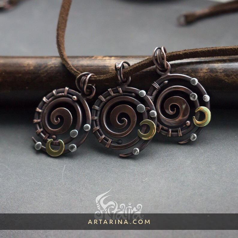 Spiritual sacred geometry copper spiral necklace