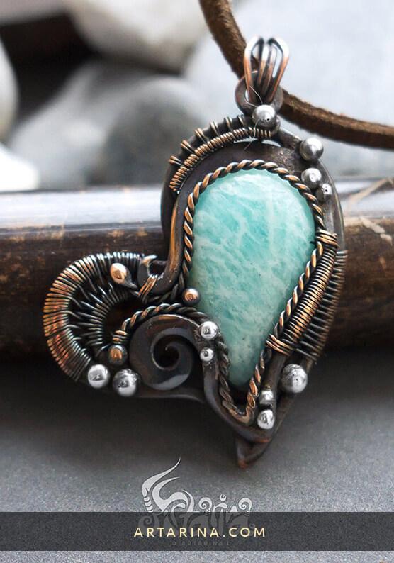 Blue Amazonite steampunk heart pendant