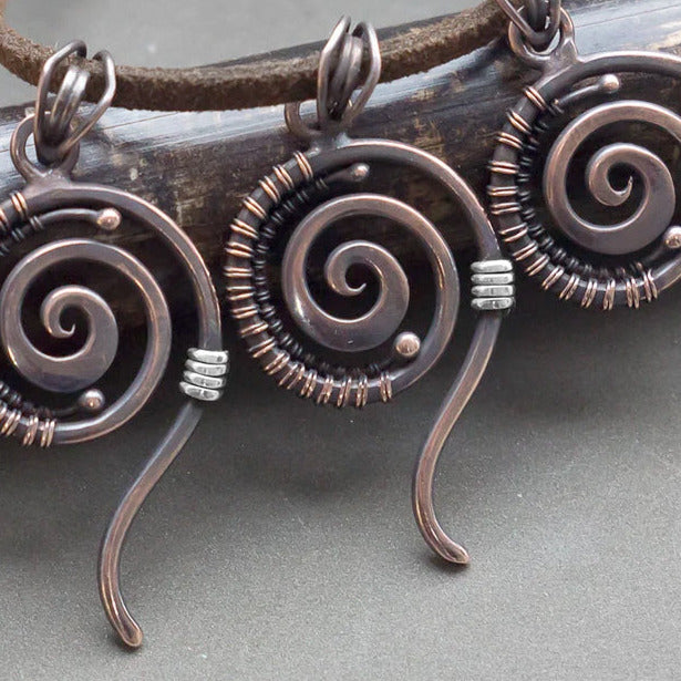 Minimalist copper and silver spiral necklace. Everyday small spiral wire wrapped pendantEveryday small spiral wire wrapped pendant Copper and silver swirl unique design minimalist simple wirewrapped jewelry necklace by artarina