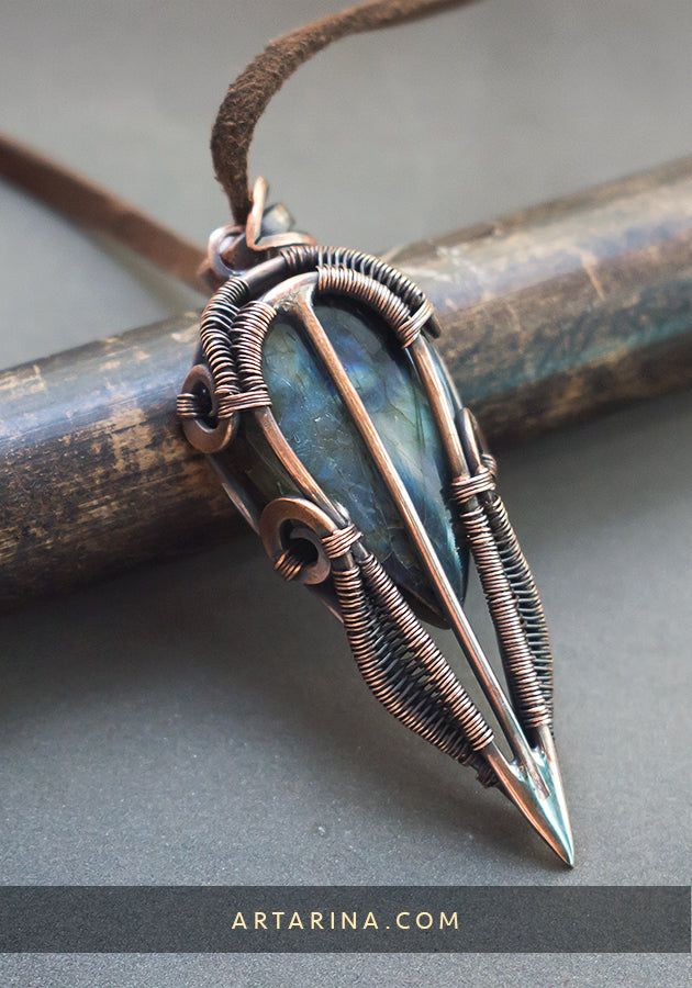 Celtic copper pendant Pagan norse art necklace