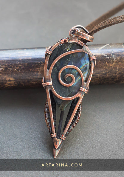 celtic copper dark labradorite necklace