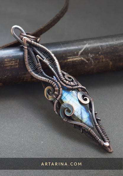 elven multicolored labradorite unique pendant