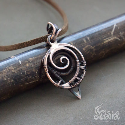 Sacred geometry wire wrapped pendant Two sides Spiral triangle circle jewelry necklace Oxidized copper handmade Sacred jewelry pendant